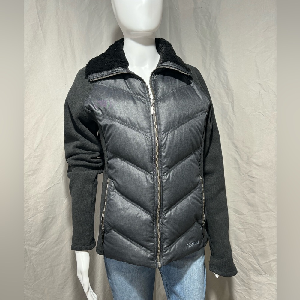 Marmot 700 Fill Down Insulate Black Zip Women Quilted  Jacket Knit Sleeves M